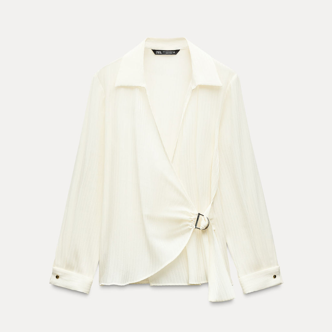 Moudda ZARA - Chemise tissu brillant manches longues croisée avec boucle - Tunisie 2