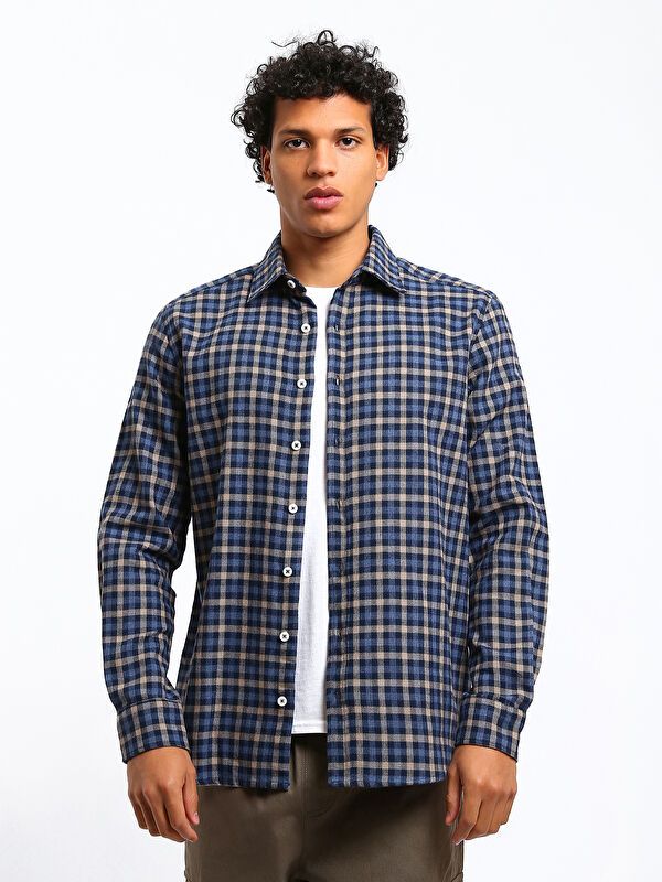 Moudda LC Waikiki - Chemise manches longues en tissu couleur Bleu pour hommes - Tunisie 1