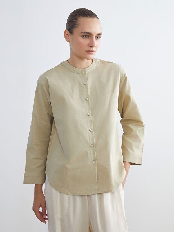 Moudda LC Waikiki - Chemise tissée manches longues Femme Beige - Tunisie 1
