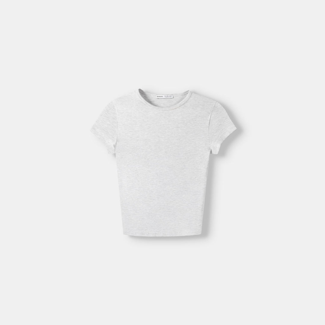 Moudda BERSHKA - T-shirt gris Vigo col rond manches courtes - Tunisie 1