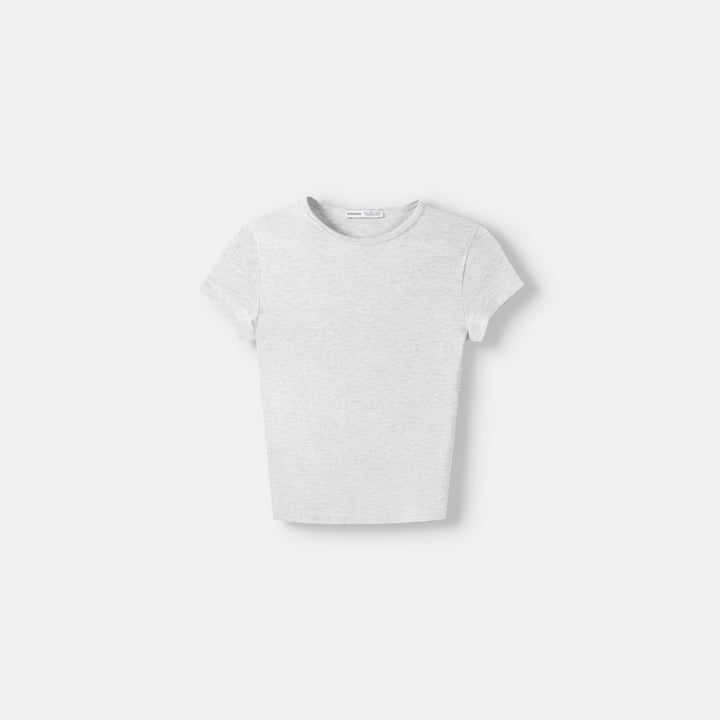 Moudda BERSHKA - T-shirt gris Vigo col rond manches courtes - Tunisie 1