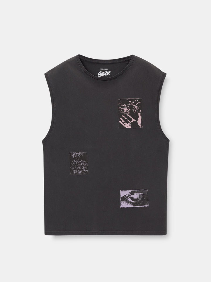 Moudda PULL & BEAR - T-Shirt Bretelles Lavé Kaotic Grunge - Tunisie 1
