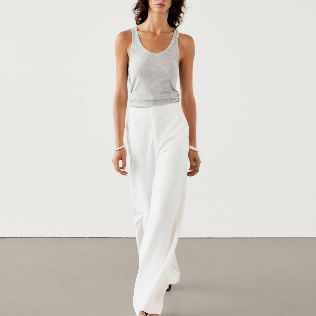 Moudda Massimo Dutti - Jean taille haute évasé blanc cassé - Tunisie 8