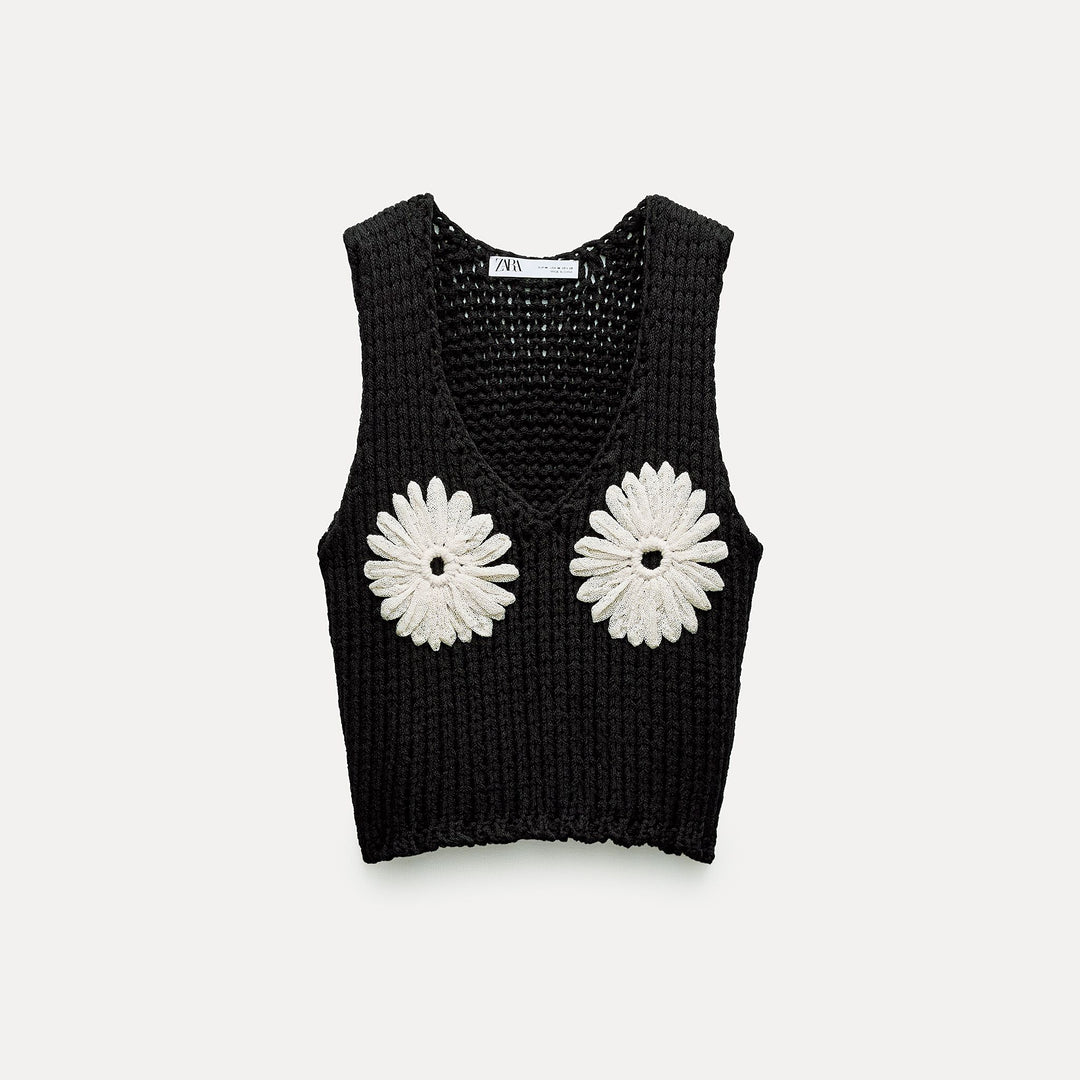 Moudda ZARA - Top fines bretelles crochet fleurs - Tunisie 1
