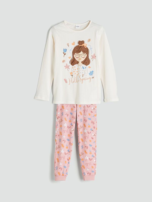 Moudda LC Waikiki - Pyjama en jersey manches longues moyen Fille Ecru - Tunisie 1