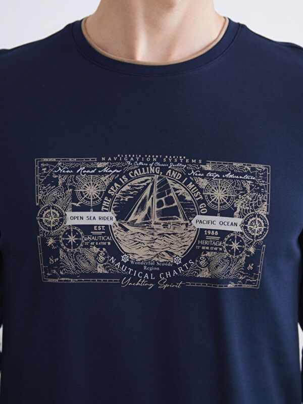 Moudda LC Waikiki - Sweatshirt jersey imprimé basique Homme Bleu marine - Tunisie 3