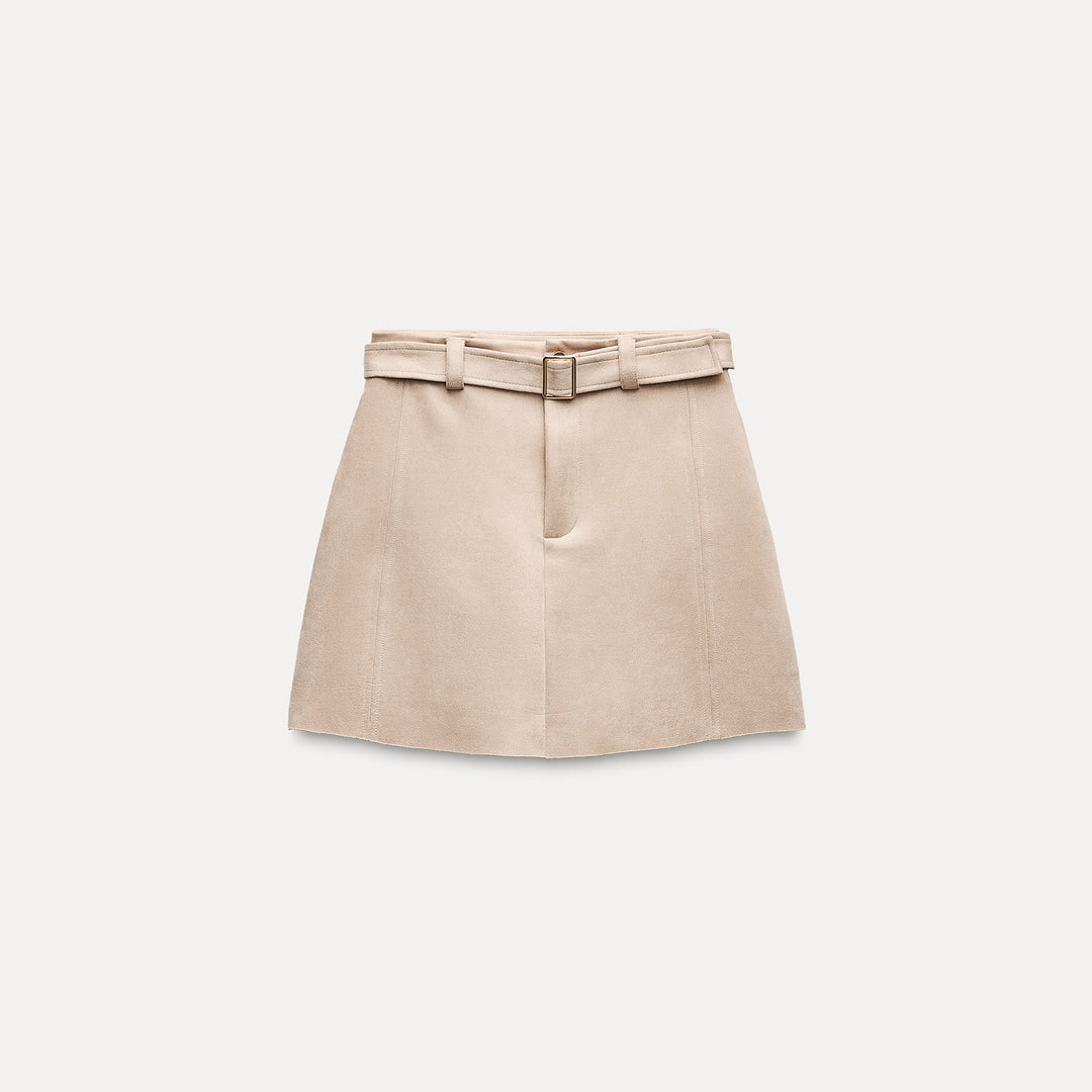 Moudda ZARA - Mini-jupe en suédine basique, ceinture boucle dorée - Tunisie 1