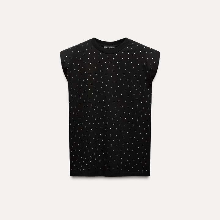 Moudda ZARA - T-shirt Sans Manches Épaulettes Strass - Tunisie 1