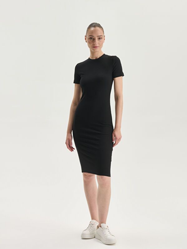 Moudda LC Waikiki - Robe en jersey manches courtes Femme Noir - Tunisie 1