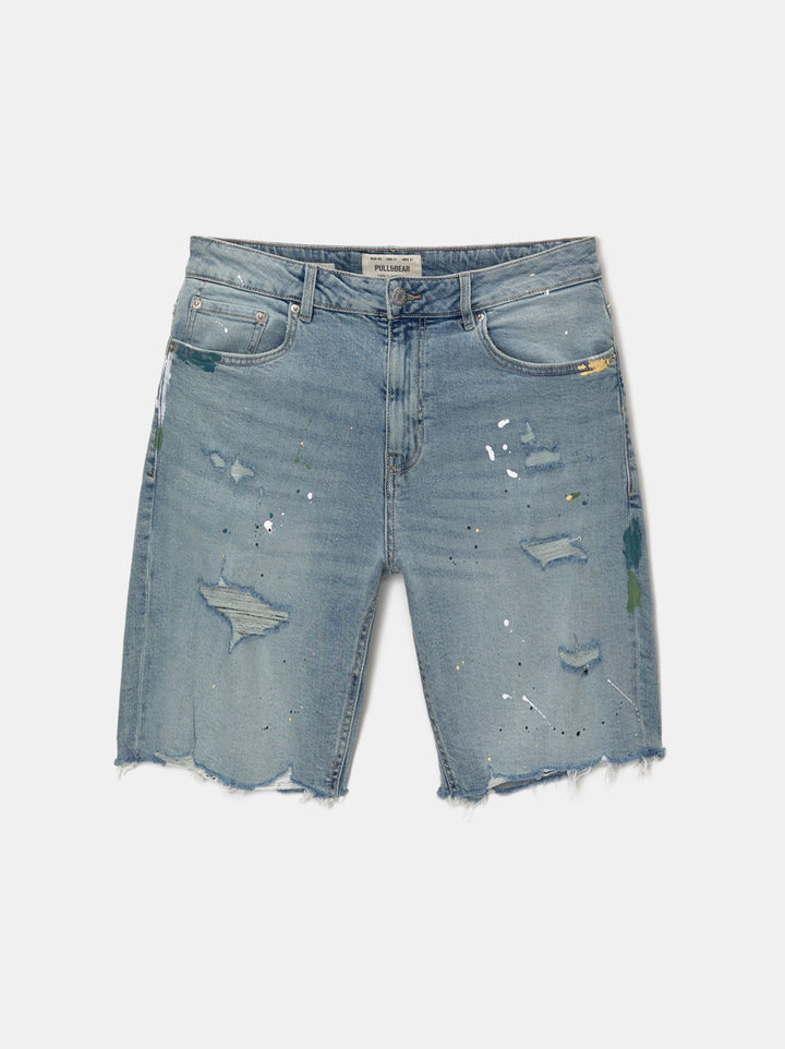 Moudda PULL & BEAR - Bermuda Denim Slim Déchiré Peinture - Tunisie 6