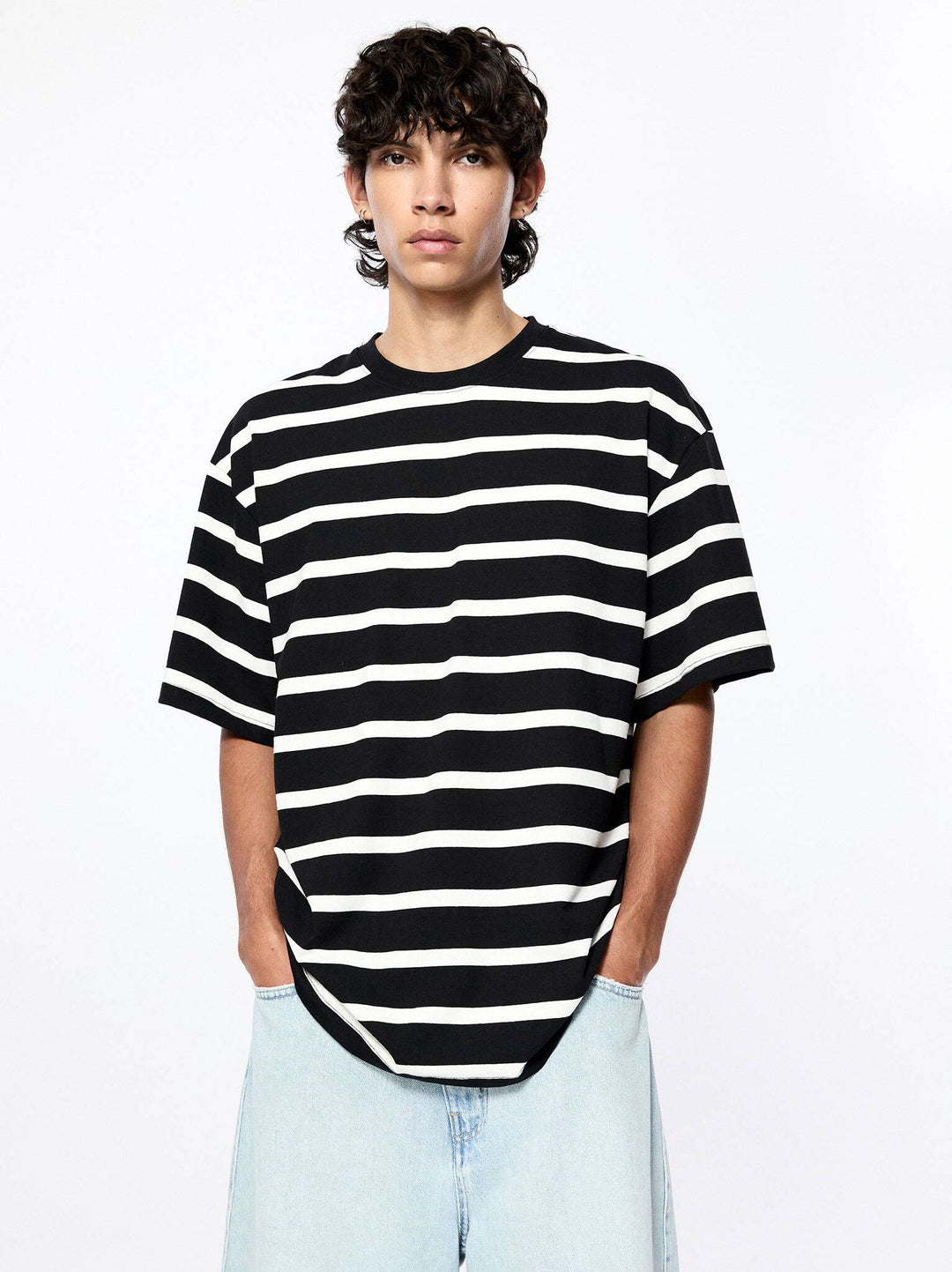 Moudda PULL & BEAR - T-Shirt Demi-Manches Rayure Fine Tissée - Tunisie 4