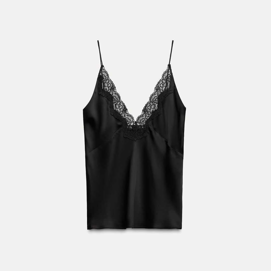 Moudda ZARA - Top bretelle satin col en V avec dentelle - Tunisie 2