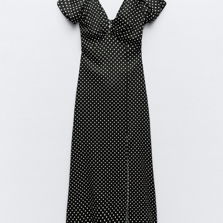 Moudda ZARA - Robe mi-longue lin/viscose col en V imprimée pois - Tunisie 1