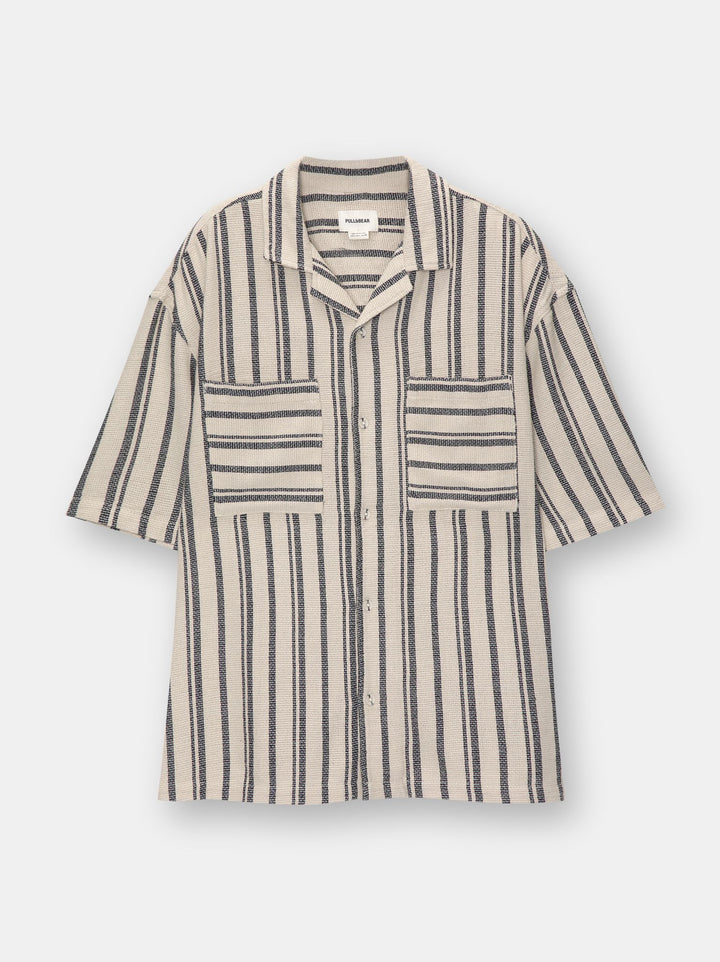Moudda PULL & BEAR - Chemise Demi-Manches Rayures Molleton Écru Twin Set - Tunisie 4