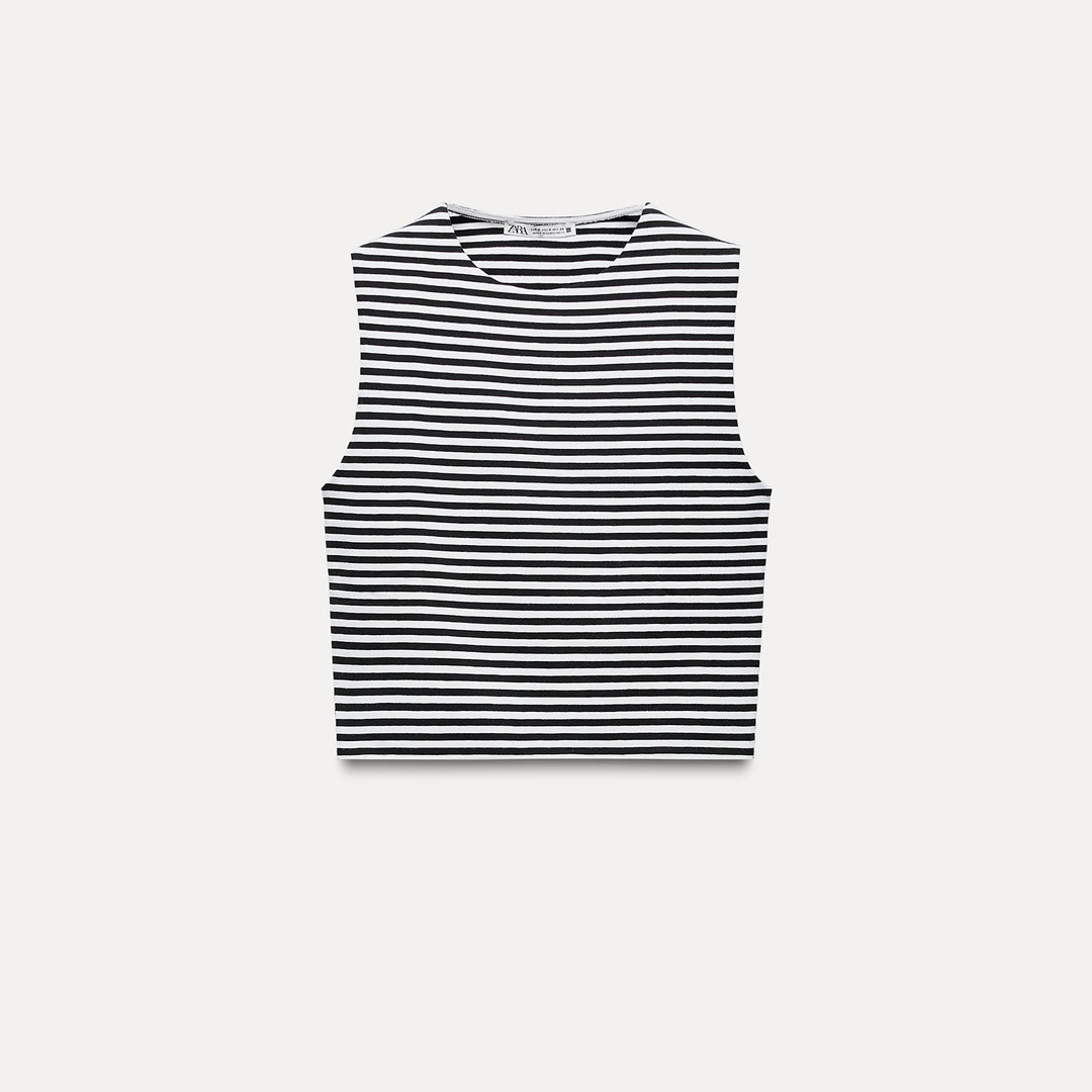 Moudda ZARA - T-shirt coton élasthanne, col rond, court, manches courtes - Tunisie 1