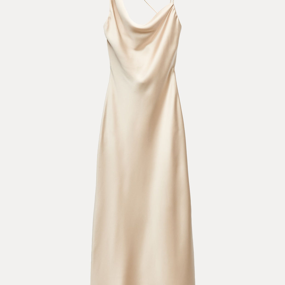 Moudda ZARA - Robe mi-longue satinée fines bretelles asymétrique avec fleurs - Tunisie 2