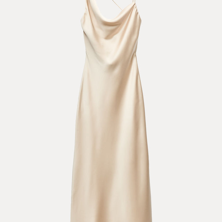 Moudda ZARA - Robe mi-longue satinée fines bretelles asymétrique avec fleurs - Tunisie 2