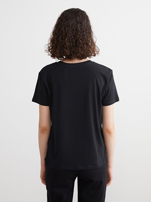 Moudda LC Waikiki - Body imprimé en jersey manches courtes Femme Noir - Tunisie 4