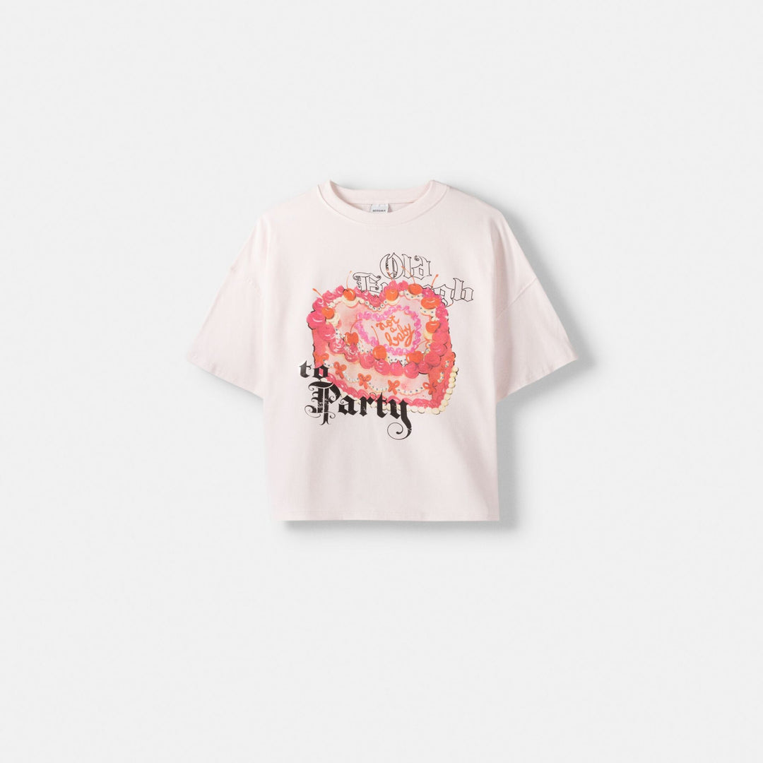 Moudda BERSHKA - T-shirt manches courtes graphique gâteau et strass dos ouvert - Tunisie 1