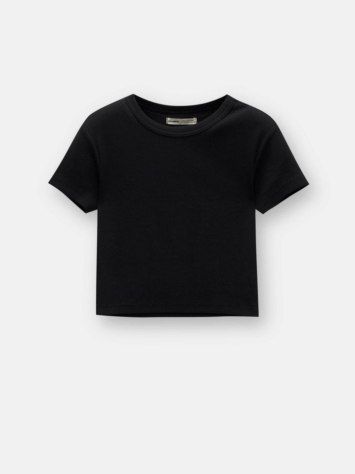 Moudda PULL & BEAR - T-Shirt Basique Crop Côtelé Encolure Ronde - Tunisie 2