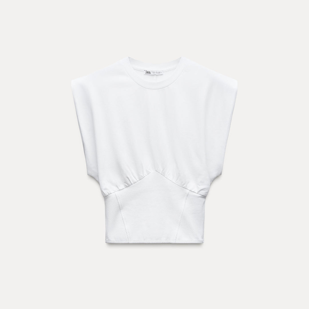 Moudda ZARA - T-shirt corset côtelé, finitions blanches - Tunisie 2