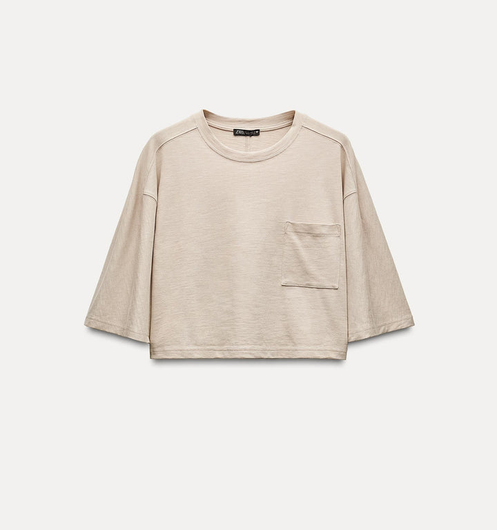 Moudda ZARA - T-shirt boxy en flammé, poche - Tunisie 1