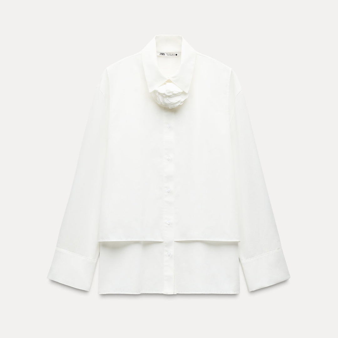Moudda ZARA - Chemise popeline manches longues détail fleur - Tunisie 2