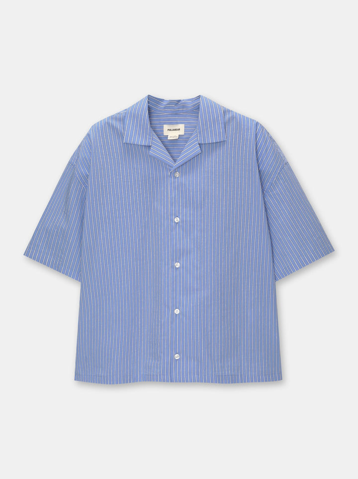 Moudda PULL & BEAR - Chemise Demi-Manches Crop Popeline Rayures Bleu Ciel - Tunisie 2
