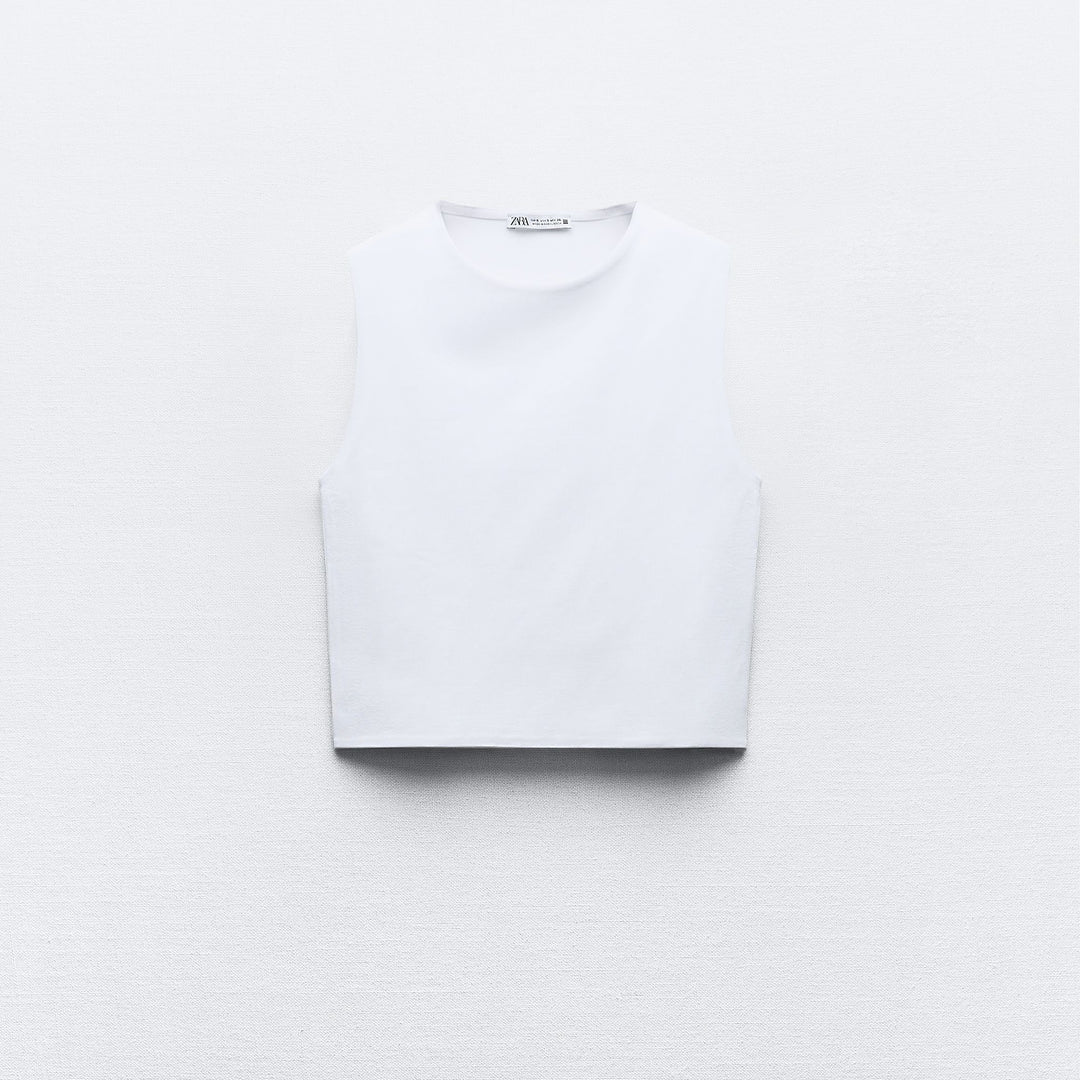 Moudda ZARA - T-shirt coton élasthanne, col rond, court, manches courtes - Tunisie 2