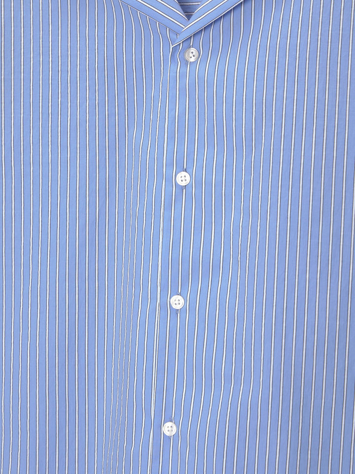 Moudda PULL & BEAR - Chemise Demi-Manches Crop Popeline Rayures Bleu Ciel - Tunisie 1