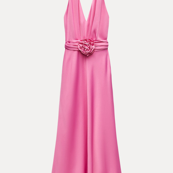 Moudda ZARA - Robe mi-longue satinée avec fleur col en V - Tunisie 1