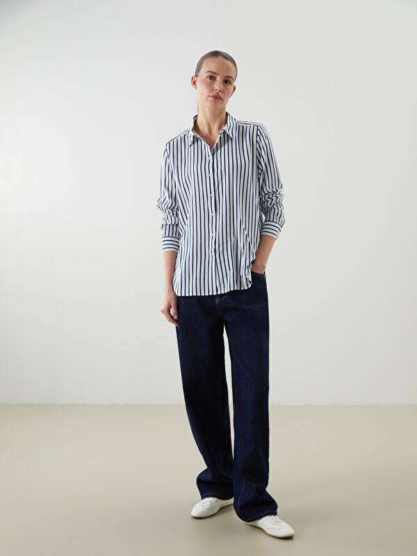 Moudda LC Waikiki - Chemise tissée manches longues Femme Rayures bleues - Tunisie 2