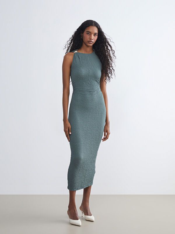 Moudda LC Waikiki - Robe en jersey manches courtes Femme Vert - Tunisie 1