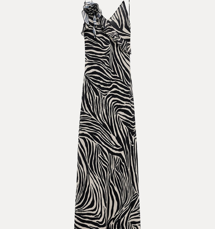 Moudda ZARA - Robe longue georgette encolure en V volants imprimé zèbre - Tunisie 1