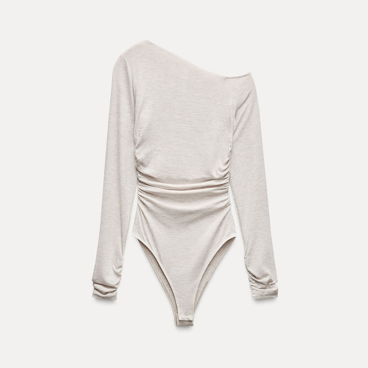 Moudda ZARA - Beige Vigo – body toucher doux encolure asymétrique froncé - Tunisie 2