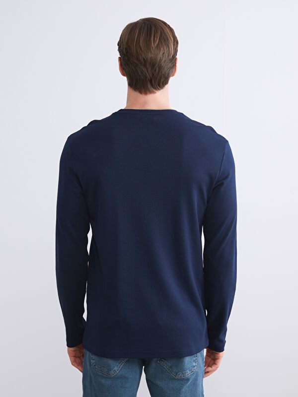 Moudda LC Waikiki - Sweatshirt jersey imprimé basique Homme Bleu marine - Tunisie 4