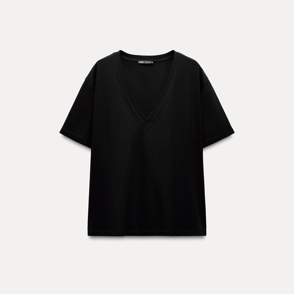 Moudda ZARA - T-shirt Col V Minimaliste Coton Mercerisé - Tunisie 2