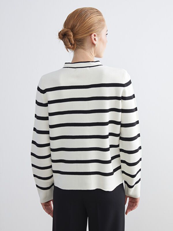 Moudda LC Waikiki - Cardigan en tricot Femme Ecru rayé - Tunisie 4
