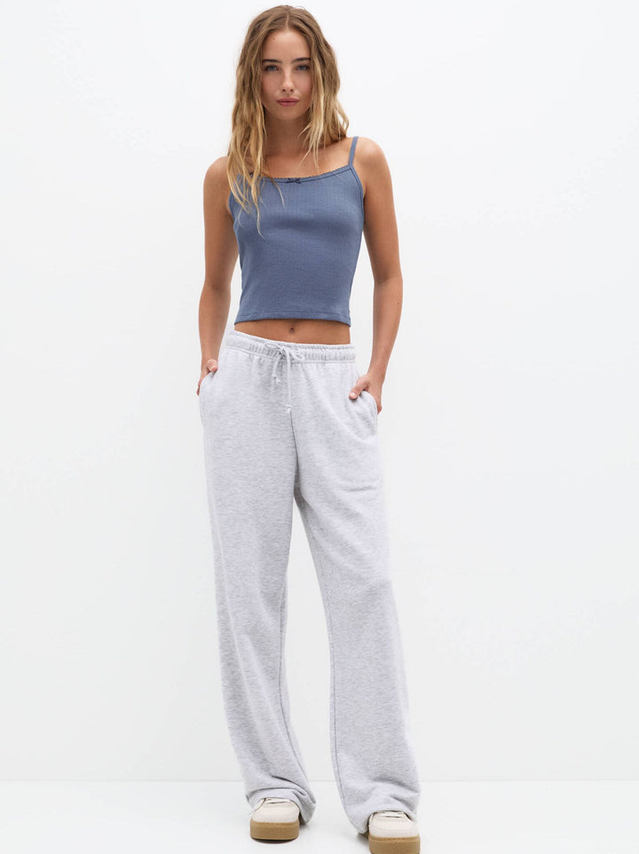 Moudda PULL & BEAR - Pantalon Basique Jambe Large Gris - Tunisie 5