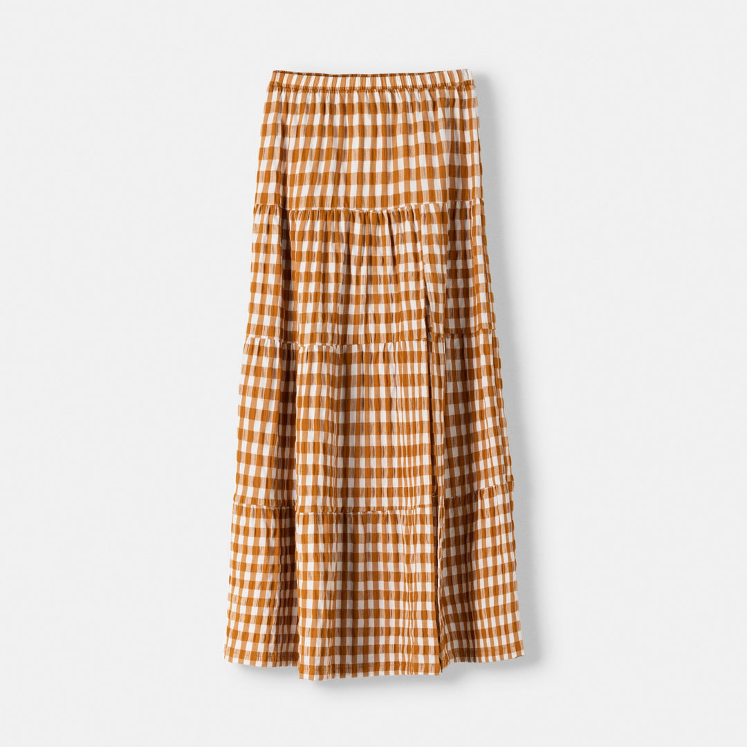 Moudda BERSHKA - Jupe Midi à Volants Carreaux Vichy Caramel - Tunisie 1