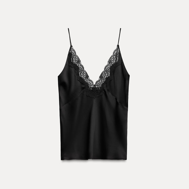 Moudda ZARA - Top bretelle satin col en V avec dentelle - Tunisie 1