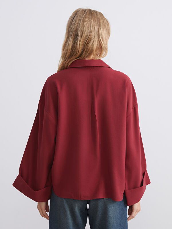 Moudda LC Waikiki - Chemise tissée manches longues Femme Bordeaux - Tunisie 4