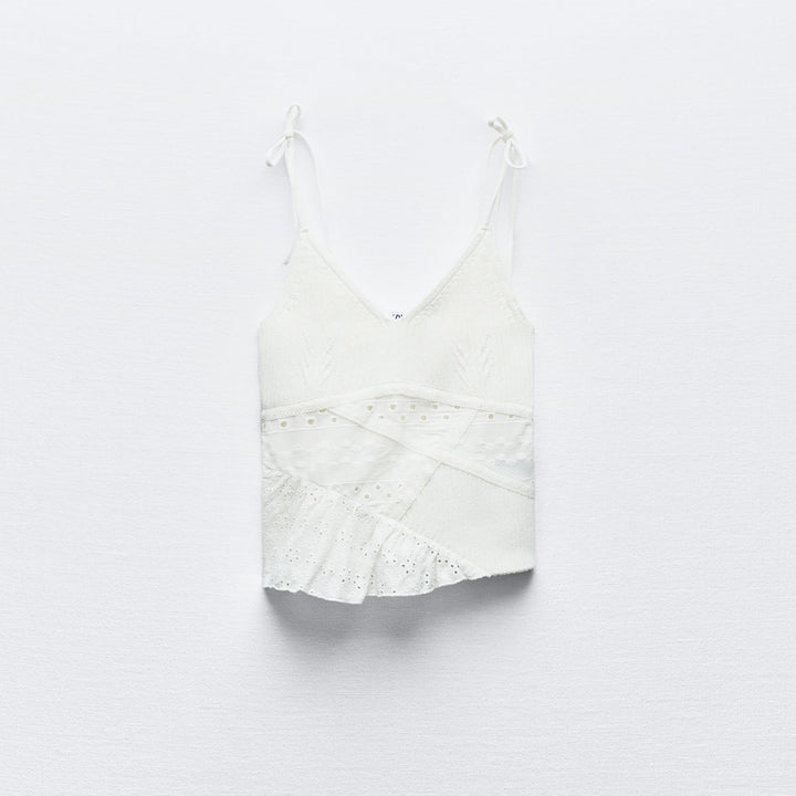Moudda ZARA - Top fines bretelles volant combiné dentelle asymétrique - Tunisie 1