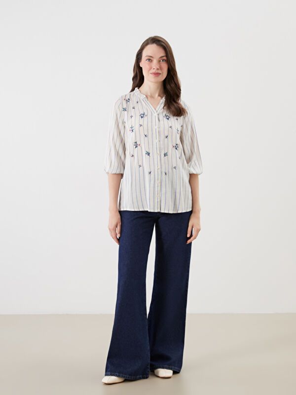 Moudda LC Waikiki - Chemise tissée manches longues Femme Rayures bleues - Tunisie 2