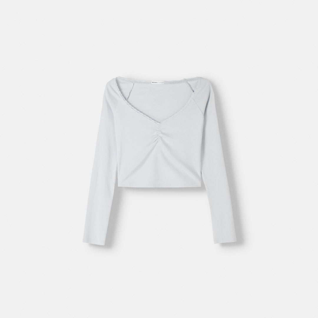 Moudda BERSHKA - T-shirt manches longues col en V dentelle - Tunisie 1