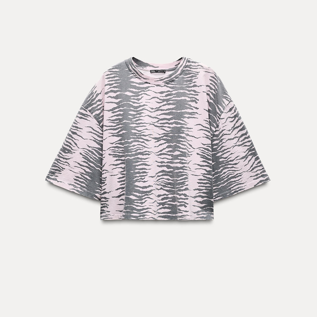 Moudda ZARA - T-shirt imprimé animal, col rond, manches 3/4 - Tunisie 1