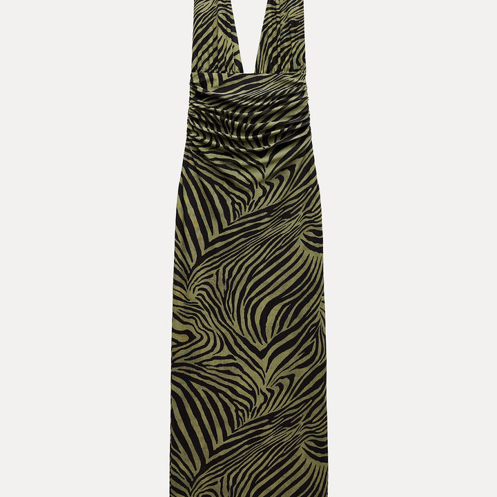 Moudda ZARA - Robe mi-longue mesh col licou encolure en V drapée imprimée zèbre - Tunisie 1