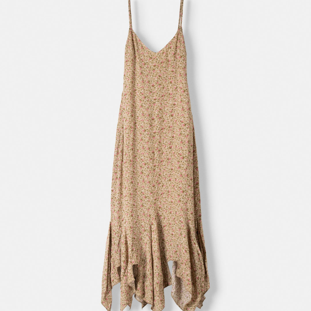 Moudda BERSHKA - Robe mi-longue en bambou imprimée fleurs avec volants - Tunisie 1