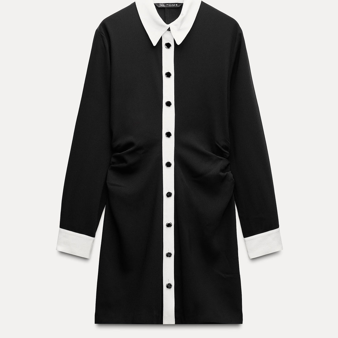 Moudda ZARA - Robe courte crêpe combinée noir/blanc froncée taille - Tunisie 2