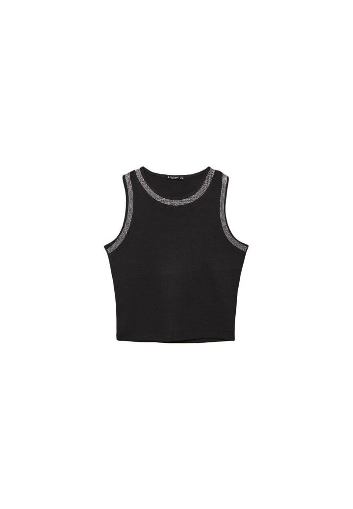 Moudda STRADIVARIUS - T-Shirt Regular S/M Col Rond avec Détails Brillants - Tunisie 1